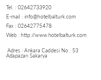 Baltrk Hotel Sakarya iletiim bilgileri
